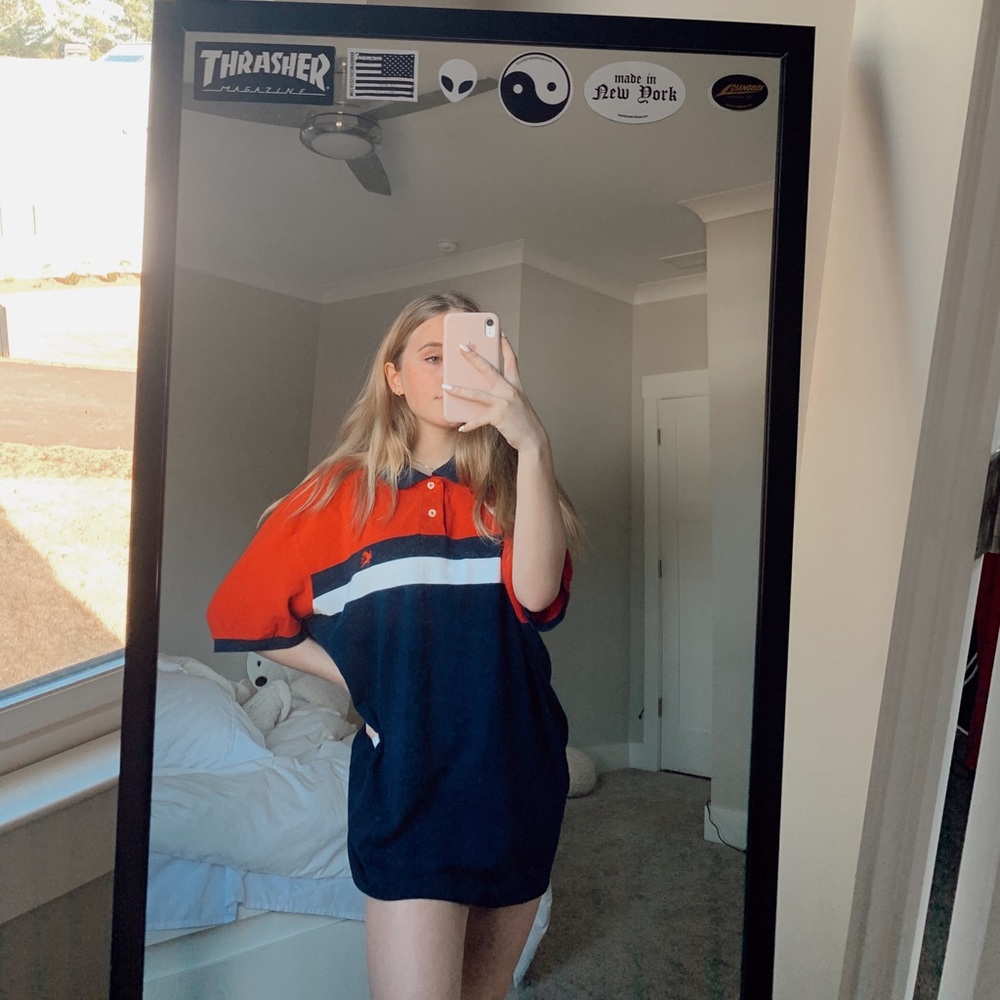 CUTE OVERSIZED EXPRESS BUTTON UP POLO